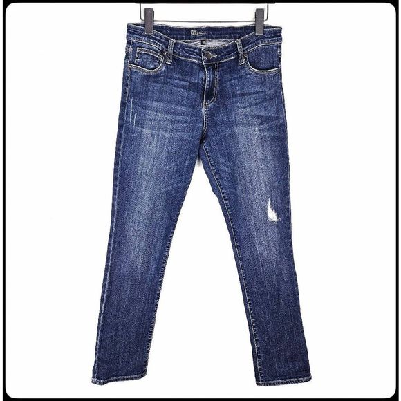 KUT FROM THE KLOTH Whisked Distressed Medium Wash Straight Leg Jeans Size: 10 - Picture 1 of 7